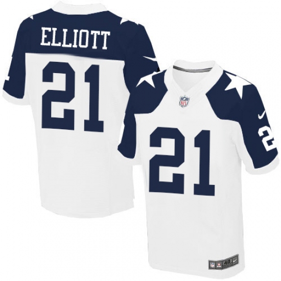 Men's Nike Dallas Cowboys 21 Ezekiel Elliott Elite White Throwback Alternate NFL Jersey