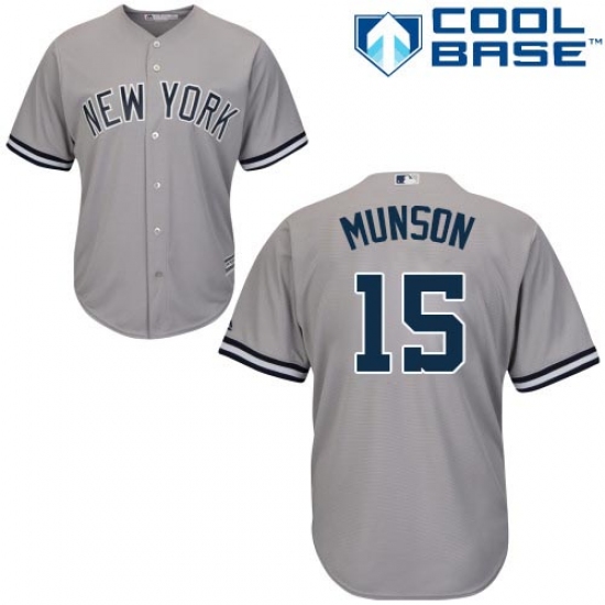 Youth Majestic New York Yankees 15 Thurman Munson Authentic Grey Road MLB Jersey
