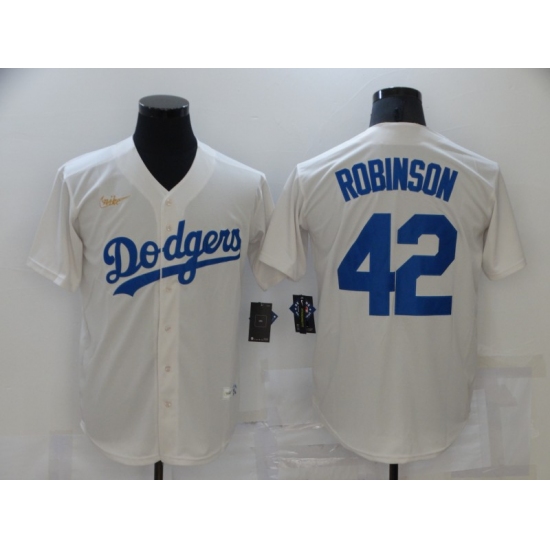 Men's Los Angeles Dodgers 42 Jackie Robinson Cream Nike Game Throwback Jersey