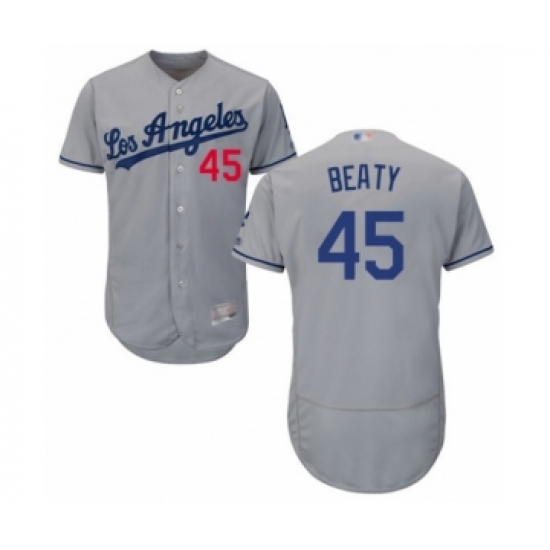 Men's Los Angeles Dodgers 45 Matt Beaty Grey Road Flex Base Authentic Collection Baseball Player Jersey