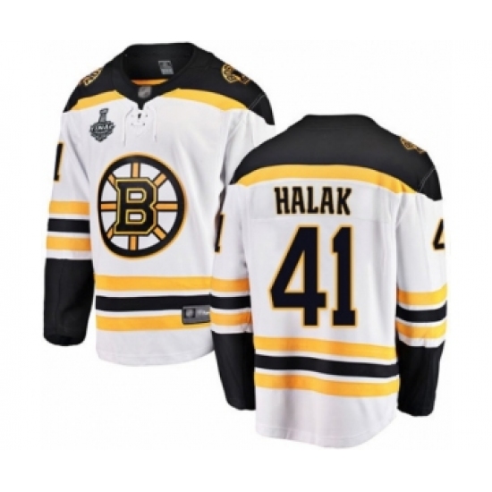 Youth Boston Bruins 41 Jaroslav Halak Authentic White Away Fanatics Branded Breakaway 2019 Stanley Cup Final Bound Hockey Jersey