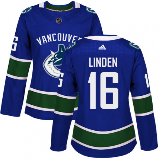 Women's Adidas Vancouver Canucks 16 Trevor Linden Authentic Blue Home NHL Jersey