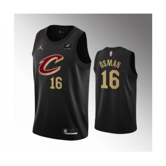 Men's Cleveland Cavaliers 16 Cedi Osman Black Statement Edition Stitched Basketball Jersey