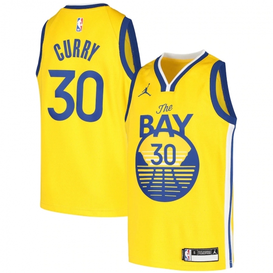 Youth Golden State Warriors 30 Stephen Curry Jordan Brand Gold 2020-21 Swingman Player Jersey