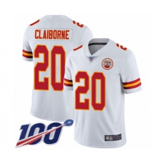 Men's Kansas City Chiefs 20 Morris Claiborne White Vapor Untouchable Limited Player 100th Season Football Jersey