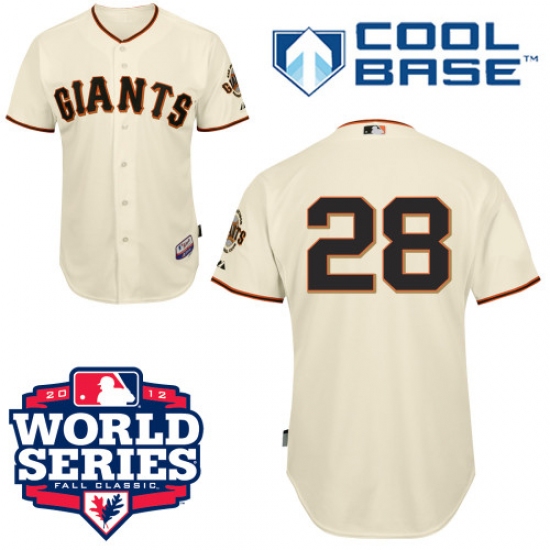 Men's Majestic San Francisco Giants 28 Buster Posey Replica Cream Cool Base 2012 World Series Patch MLB Jersey