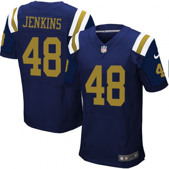 Men's Nike New York Jets 48 Jordan Jenkins Elite Navy Blue Alternate NFL Jersey