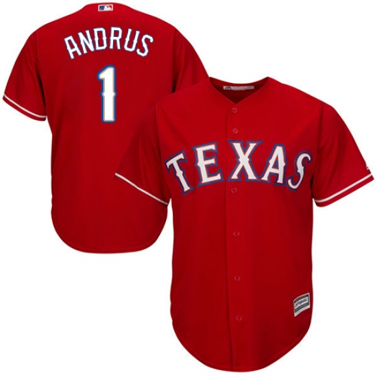 Men's Majestic Texas Rangers 1 Elvis Andrus Replica Red Alternate Cool Base MLB Jersey