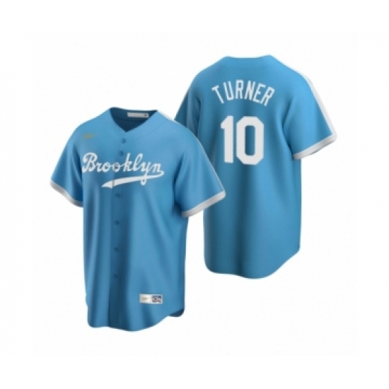 Men's Los Angeles Dodgers 10 Justin Turner Nike Light Blue Cooperstown Collection Alternate Jersey