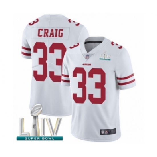 Youth San Francisco 49ers 33 Roger Craig White Vapor Untouchable Limited Player Super Bowl LIV Bound Football Jersey