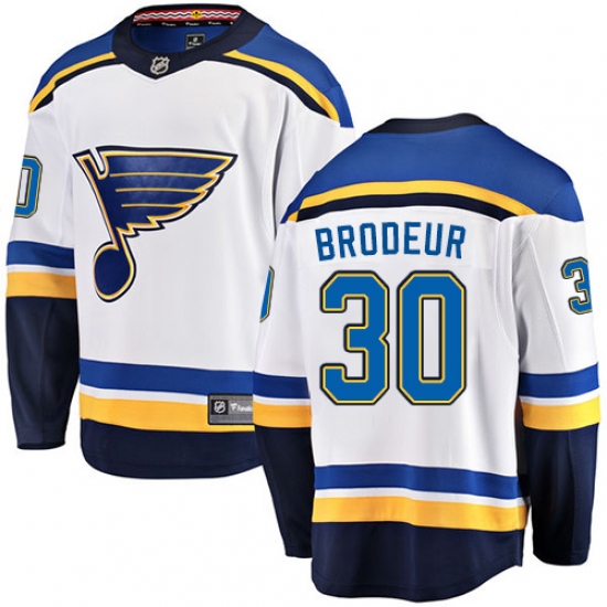 Men's St. Louis Blues 30 Martin Brodeur Fanatics Branded White Away Breakaway NHL Jersey
