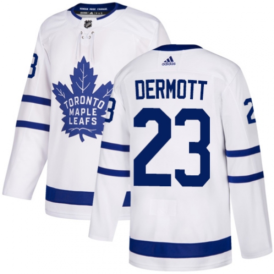 Men's Adidas Toronto Maple Leafs 23 Travis Dermott Authentic White Away NHL Jersey