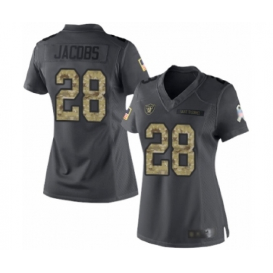 Women's Oakland Raiders 28 Josh Jacobs Limited Black 2016 Salute to Service Football Jersey