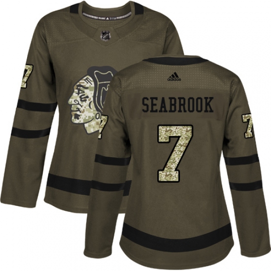 Women's Reebok Chicago Blackhawks 7 Brent Seabrook Authentic Green Salute to Service NHL Jersey