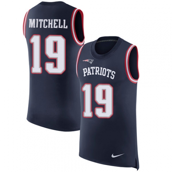 Men's Nike New England Patriots 19 Malcolm Mitchell Limited Navy Blue Rush Player Name & Number Tank Top NFL Jersey