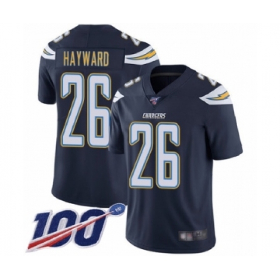 Men's Los Angeles Chargers 26 Casey Hayward Navy Blue Team Color Vapor Untouchable Limited Player 100th Season Football Jersey