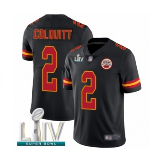 Men's Kansas City Chiefs 2 Dustin Colquitt Limited Black Rush Vapor Untouchable Super Bowl LIV Bound Football Jersey
