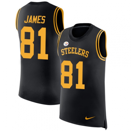 Men's Nike Pittsburgh Steelers 81 Jesse James Limited Black Rush Player Name & Number Tank Top NFL Jersey