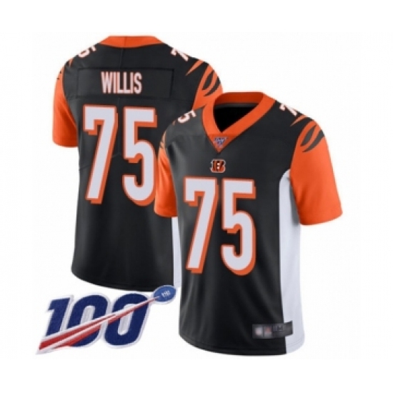 Men's Cincinnati Bengals 75 Jordan Willis Black Team Color Vapor Untouchable Limited Player 100th Season Football Jersey
