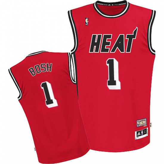 Men's Adidas Miami Heat 1 Chris Bosh Authentic Red Hardwood Classics Nights NBA Jersey