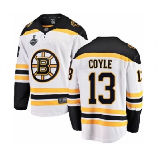 Men's Boston Bruins 13 Charlie Coyle Authentic White Away Fanatics Branded Breakaway 2019 Stanley Cup Final Bound Hockey Jersey