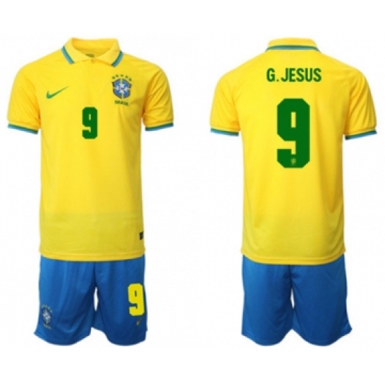 Men's Brazil 9 G. Jesus Yellow Home Soccer Jersey Suit