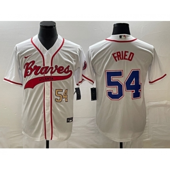 Men's Atlanta Braves 54 Max Fried Number White Cool Base Stitched Baseball Jersey
