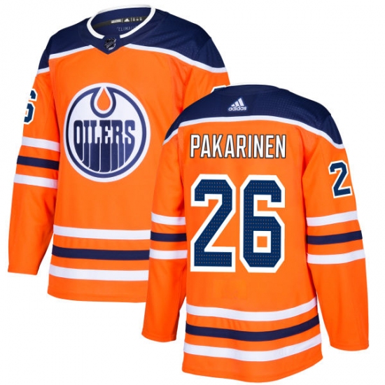 Men's Adidas Edmonton Oilers 26 Iiro Pakarinen Premier Orange Home NHL Jersey