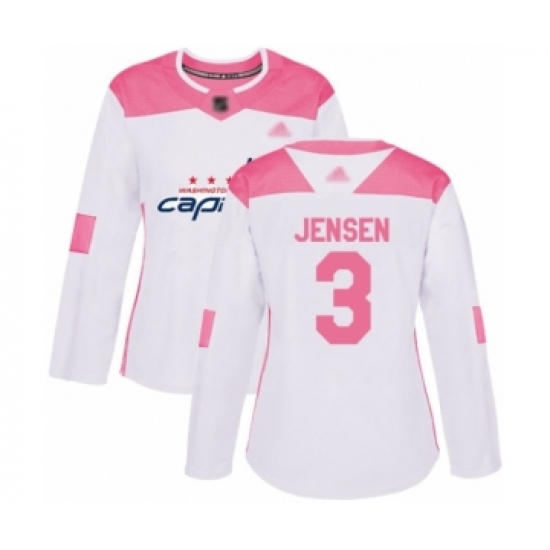Women's Washington Capitals 3 Nick Jensen Authentic White Pink Fashion Hockey Jersey