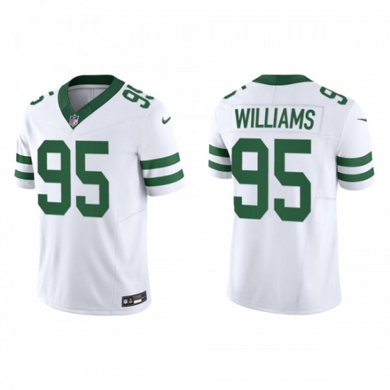 Men's Nike New York Jets 95 Quinnen Williams White 2023 F.U.S.E. Vapor Limited Throwback Stitched Football Jersey