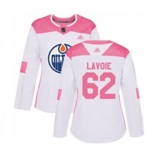 Women's Edmonton Oilers 62 Raphael Lavoie Authentic White Pink Fashion Hockey Jersey