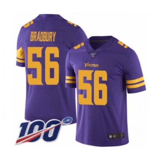 Men's Minnesota Vikings 56 Garrett Bradbury Limited Purple Rush Vapor Untouchable 100th Season Football Jersey