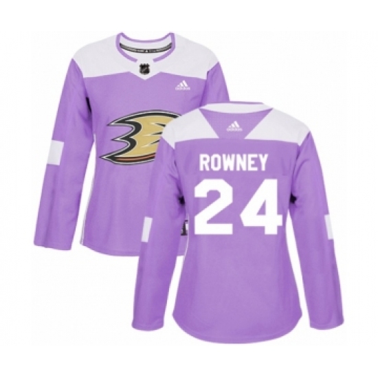 Women's Adidas Anaheim Ducks 24 Carter Rowney Authentic Purple Fights Cancer Practice NHL Jersey
