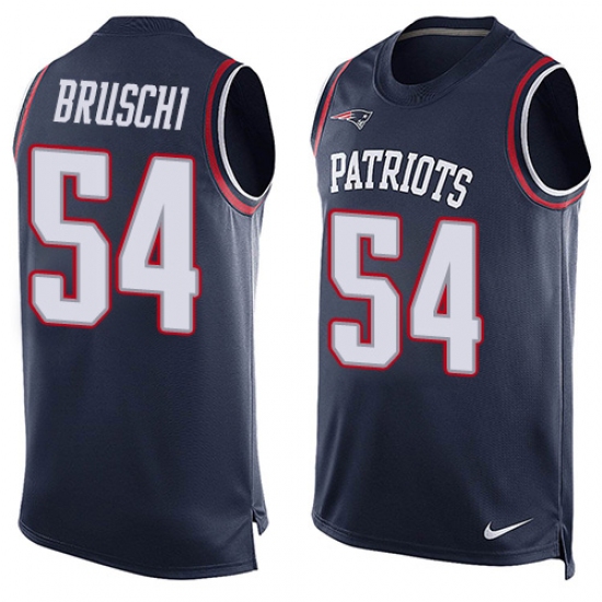Men's Nike New England Patriots 54 Tedy Bruschi Limited Navy Blue Player Name & Number Tank Top NFL Jersey