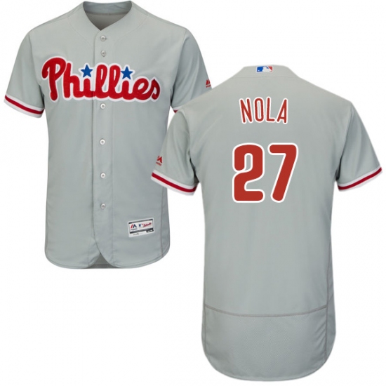 Men's Majestic Philadelphia Phillies 27 Aaron Nola Grey Road Flex Base Authentic Collection MLB Jersey
