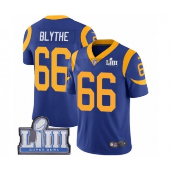 Youth Nike Los Angeles Rams 66 Austin Blythe Royal Blue Alternate Vapor Untouchable Limited Player Super Bowl LIII Bound NFL Jersey