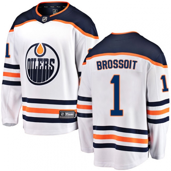 Men's Edmonton Oilers 1 Laurent Brossoit Fanatics Branded White Away Breakaway NHL Jersey