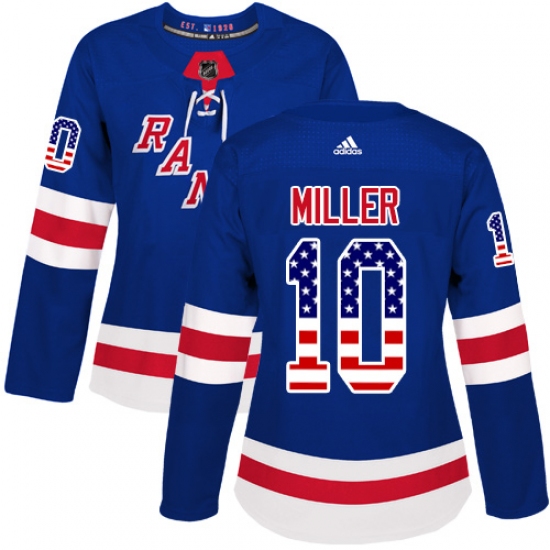 Women's Adidas New York Rangers 10 J.T. Miller Authentic Royal Blue USA Flag Fashion NHL Jersey