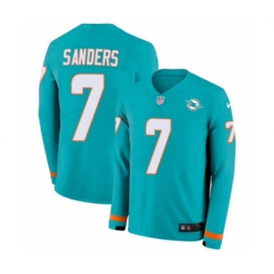 Youth Nike Miami Dolphins 7 Jason Sanders Limited Aqua Therma Long Sleeve NFL Jersey
