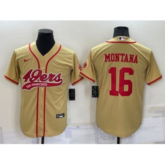 Men's San Francisco 49ers 16 Joe Montana Gold Stitched Cool Base Nike Baseball Jersey