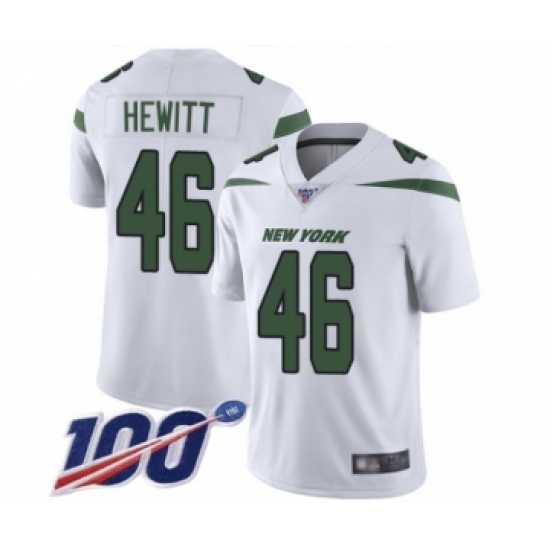 Men's New York Jets 46 Neville Hewitt White Vapor Untouchable Limited Player 100th Season Football Jersey
