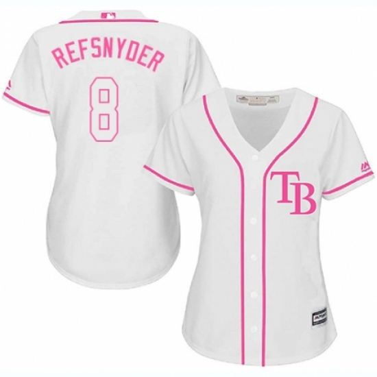 Women's Majestic Tampa Bay Rays 8 Rob Refsnyder Authentic White Fashion Cool Base MLB Jersey