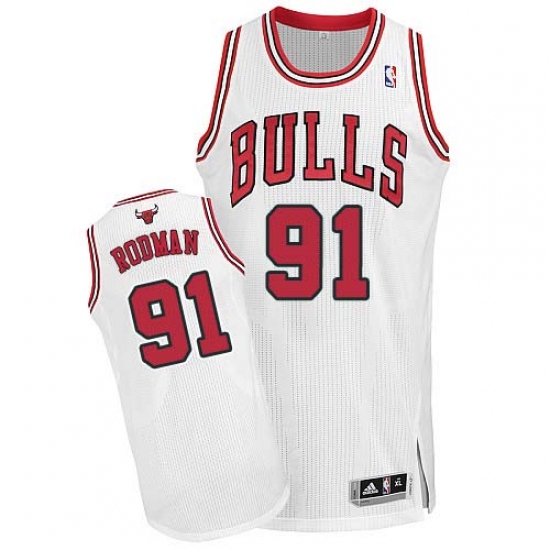 Men's Adidas Chicago Bulls 91 Dennis Rodman Authentic White Home NBA Jersey