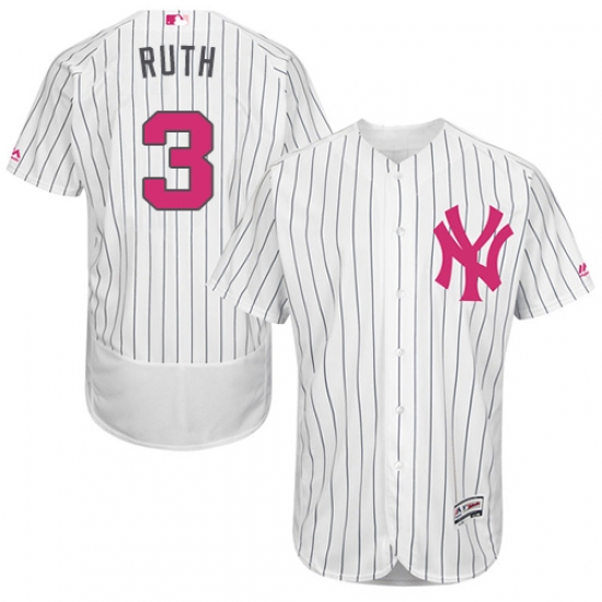 Men's Majestic New York Yankees 3 Babe Ruth Authentic White 2016 Mother's Day Fashion Flex Base MLB Jersey