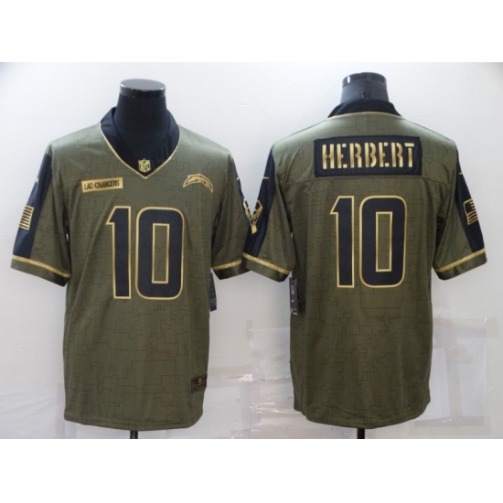 Men's Los Angeles Chargers 10 Justin Herbert Nike Gold 2021 Salute To Service Limited Player Jersey