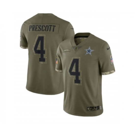 Men's Dallas Cowboys 4 Dak Prescott 2022 Olive Salute To Service Limited Stitched Jersey