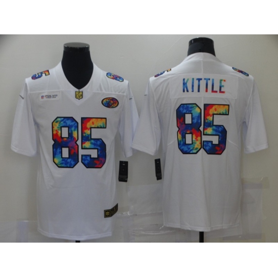 Men's San Francisco 49ers 85 George Kittle White Rainbow Version Nike Limited Jersey