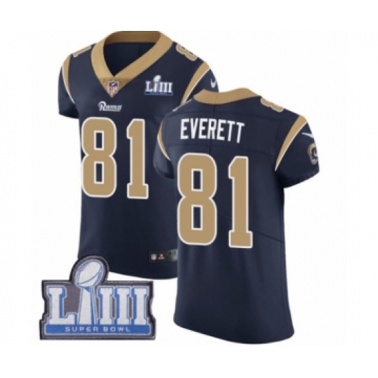 Men's Nike Los Angeles Rams 81 Gerald Everett Navy Blue Team Color Vapor Untouchable Elite Player Super Bowl LIII Bound NFL Jersey