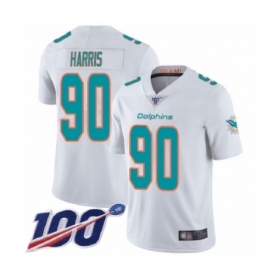 Men's Miami Dolphins 90 Charles Harris White Vapor Untouchable Limited Player 100th Season Football Jersey
