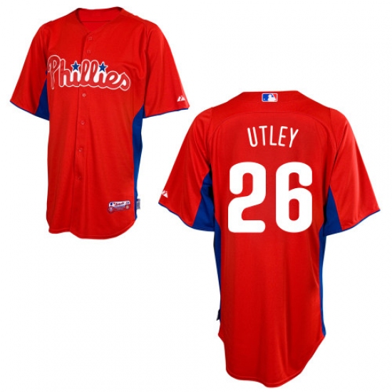 Men's Majestic Philadelphia Phillies 26 Chase Utley Replica Red 2011 Cool Base BP MLB Jersey